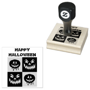 Happy Halloween Spooky Pumpkin Ghost Face Rubberstempel
