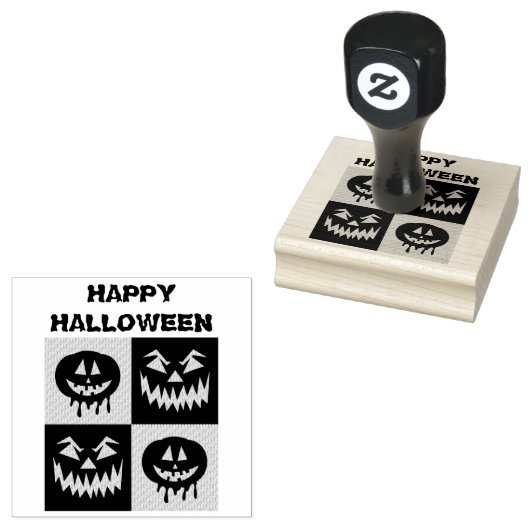 Happy Halloween Spooky Pumpkin Ghost Face Rubberstempel (Gestempeld)