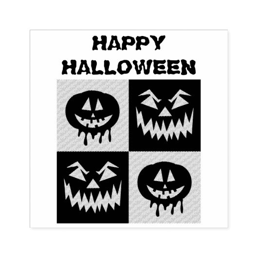 Happy Halloween Spooky Pumpkin Ghost Face Rubberstempel (Afrduk)