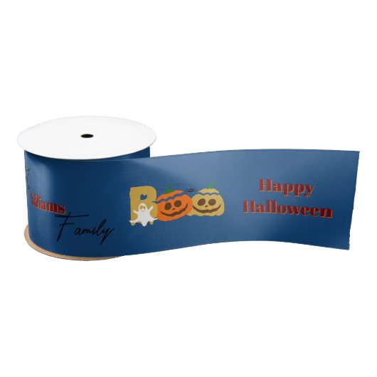 Happy Halloween Spooky Pumpkin Ribbon Satijnen Lint (Spoel)