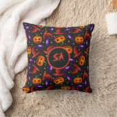 Happy Halloween Spooky Pumpkin Witch's Pet Black Kussen (Deken)