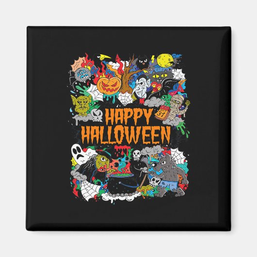 Happy Halloween Spooky Retro Magneet (Voorkant)