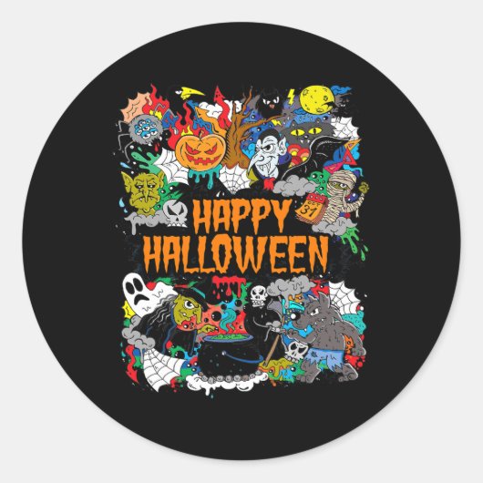 Happy Halloween Spooky Retro Ronde Sticker (Voorkant)