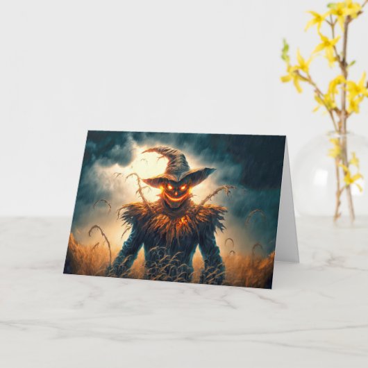 Happy Halloween Spooky Scarecrow Kaart (Gele Bloem)