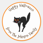 Happy Halloween Spooky Scary Black Cat Custom Name Ronde Sticker (Voorkant)