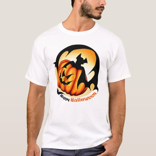 Happy Halloween Spooky Scary Pumpkin Bat T-shirt (Voorkant)
