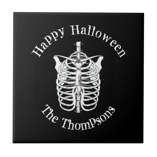 Happy Halloween Spooky Scary Skeleton Simple Tegeltje (Voorkant)