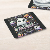 Happy Halloween Spooky Schattige Ghost Kartonnen Onderzetters (Schuin)