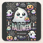 Happy Halloween Spooky Schattige Ghost Kartonnen Onderzetters (Voorkant)