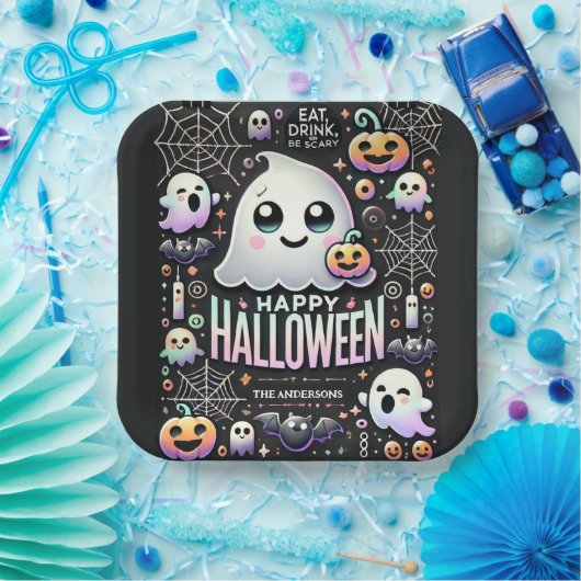 Happy Halloween Spooky Schattige Ghost Papieren Bordje (Feest)