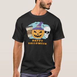 Happy Halloween - Spooky schedel, pompoen & koffie T-shirt