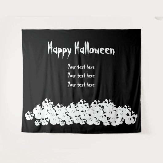 Happy Halloween spooky skelet pile aangepaste teks Wandkleed (Voorkant (horizontaal))