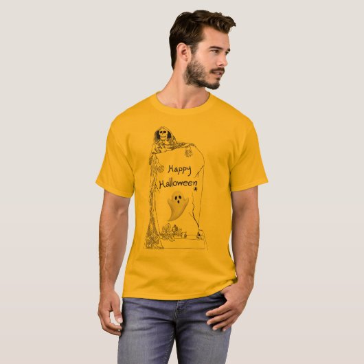 Happy Halloween – Spooky Skeleton and Ghost Design T-shirt (Voorkant volledig)