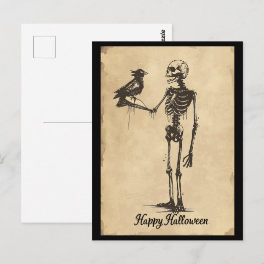  Happy Halloween Spooky Skeleton Black Bird Briefkaart (Voorkant / Achterkant)