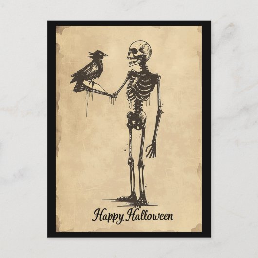Happy Halloween Spooky Skeleton Black Bird Briefkaart (Voorkant)