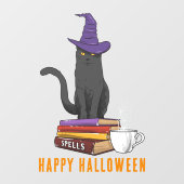 Happy Halloween Spooky Spells Black Cat Custom Raamsticker (Vel)