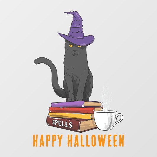 Happy Halloween Spooky Spells Black Cat Custom Raamsticker (Vel)
