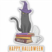 Happy Halloween Spooky Spells Black Cat Custom Sticker (Voorkant)