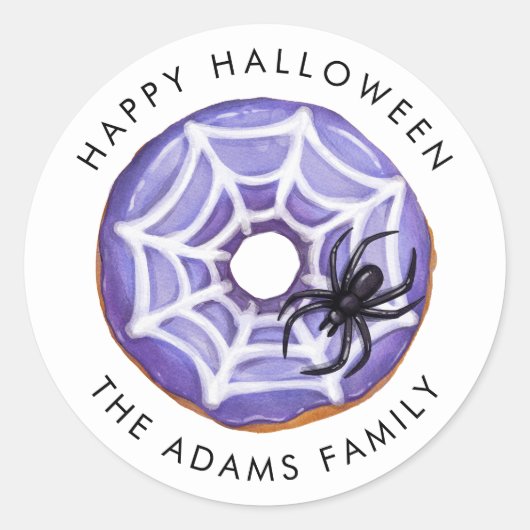 Happy Halloween Spooky Spider Donut Ronde Sticker (Voorkant)