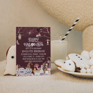 Happy Halloween Spooky Verjaardagsfeestuitnodiging Kaart