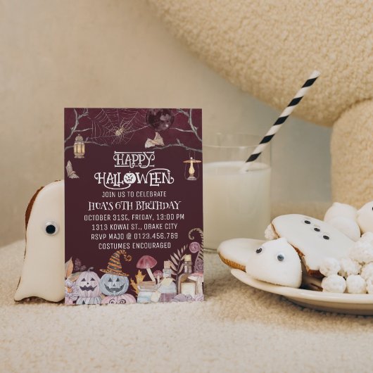 Happy Halloween Spooky Verjaardagsfeestuitnodiging Kaart