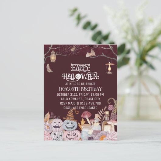 Happy Halloween Spooky Verjaardagsfeestuitnodiging Uitnodiging Briefkaart (Staand voorkant)