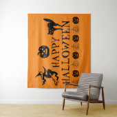 Happy Halloween spooky zwart en sinaasappel decor Wandkleed (In situ)