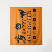 Happy Halloween spooky zwart en sinaasappel decor Wandkleed (Voorkant)
