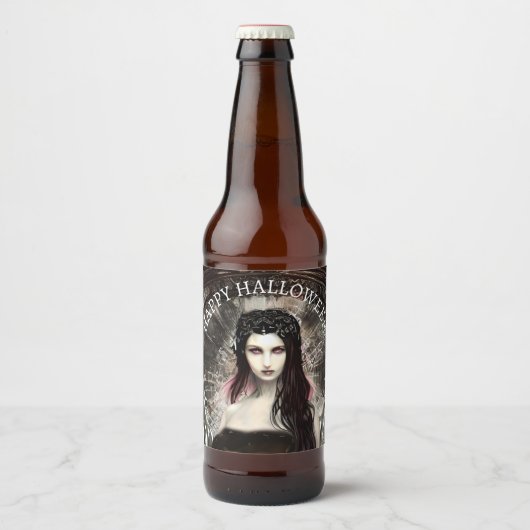 Happy Halloween Steampunk Gothic Fallen Angel Bier Etiket (Voorkant)