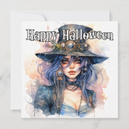 Happy Halloween | Steampunk Heksenillustratie Kaart