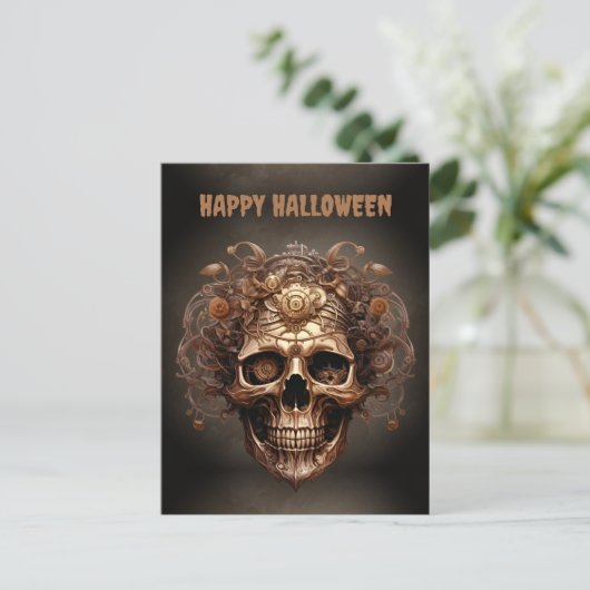 Happy Halloween Steampunk Skull Skeleton Briefkaart (Staand voorkant)