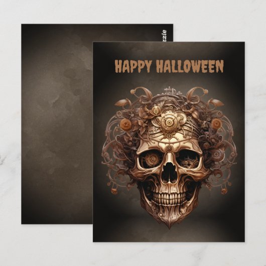 Happy Halloween Steampunk Skull Skeleton Briefkaart (Voorkant / Achterkant)
