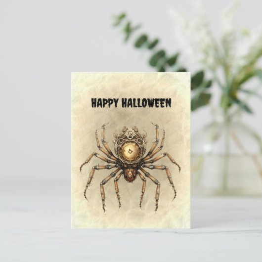 Happy Halloween Steampunk Spider Briefkaart (Staand voorkant)