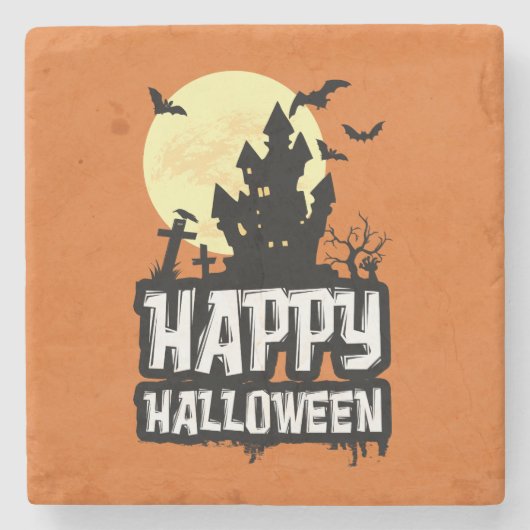 Happy Halloween Stenen Onderzetter (Voorkant)