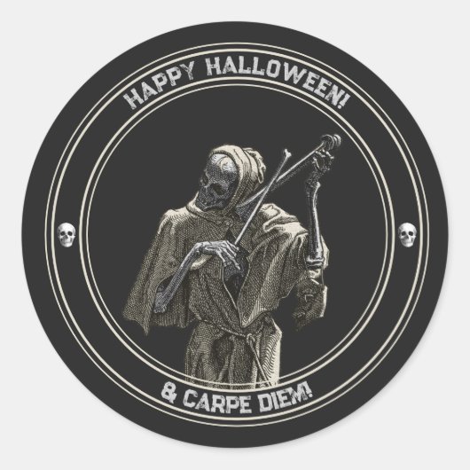 Happy Halloween Sticker met Musicing Death (Voorkant)
