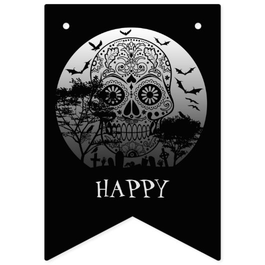 Happy Halloween Sugar Skull Graveyard Full Moon 1 Vlaggetjes (Eerste vlag)