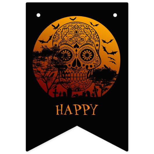 Happy Halloween Sugar Skull Graveyard Full Moon 2 Vlaggetjes (Eerste vlag)