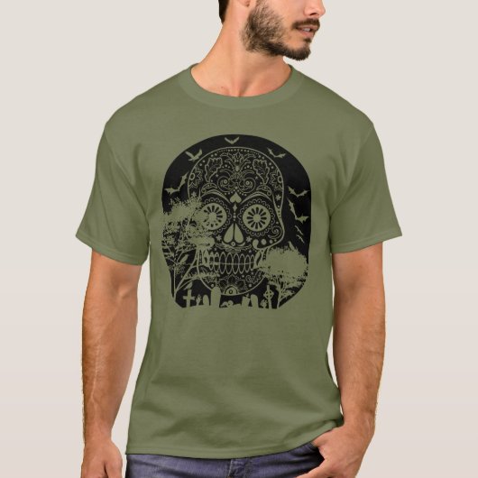 Happy Halloween Sugar Skull Graveyard Full Moon 3 T-shirt (Voorkant)