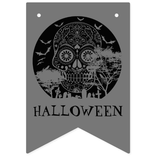 Happy Halloween Sugar Skull Graveyard Full Moon 3 Vlaggetjes (Tweede vlag)