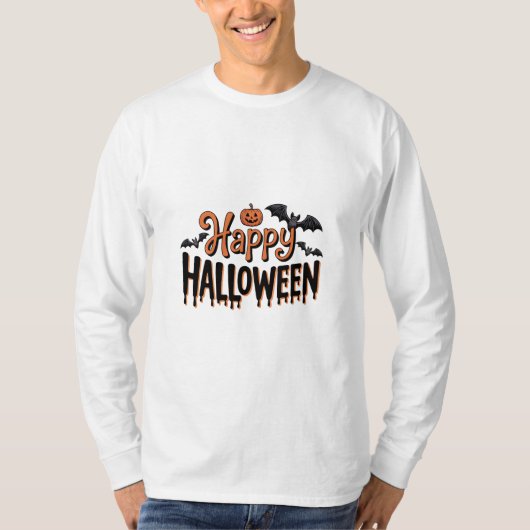 Happy Halloween T-shirt met pompoen (Voorkant)