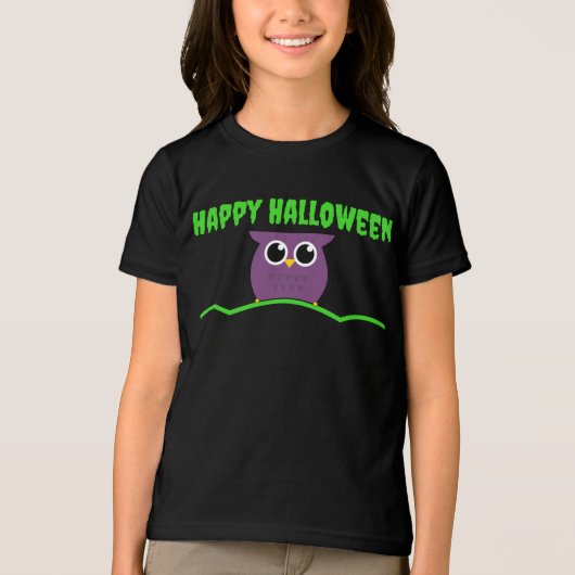 Happy Halloween T-Shirt met Schattigee Uil (Voorkant)