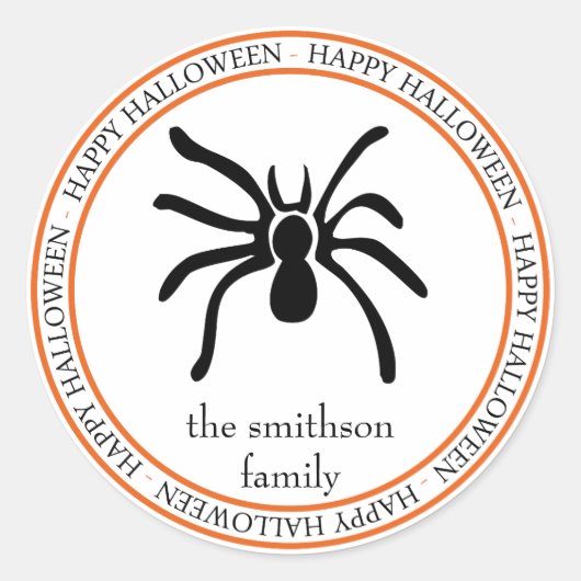 Happy Halloween Tarantula Spider (zwart/Oranje) Ronde Sticker (Voorkant)