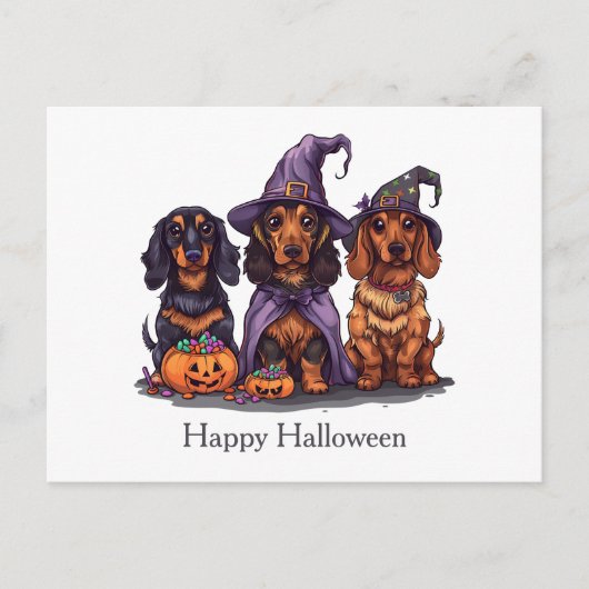 Happy Halloween teckel heksenhonden Briefkaart (Voorkant)