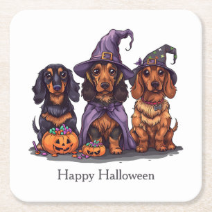 Happy Halloween teckel heksenhonden Kartonnen Onderzetters