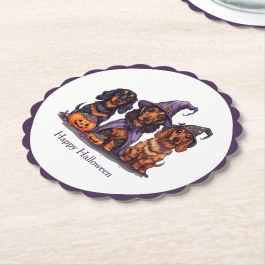 Happy Halloween teckel heksenhonden Kartonnen Onderzetters (Gekanteld)