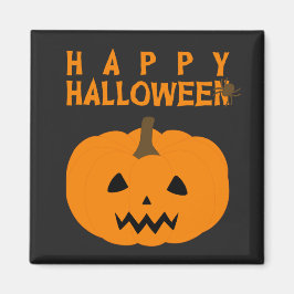 Happy Halloween-tekst en pompoen op Black Magnet