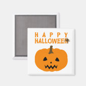 Happy Halloween-tekst en pompoen op White Magnet (Voorkant / Achterkant)