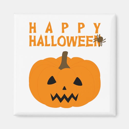 Happy Halloween-tekst en pompoen op White Magnet (Voorkant)