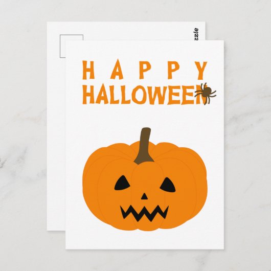 Happy Halloween-tekst en pompoen op wit Briefkaart (Voorkant / Achterkant)