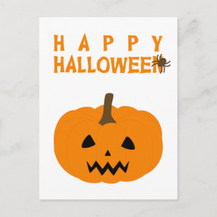Happy Halloween-tekst en pompoen op wit Briefkaart
